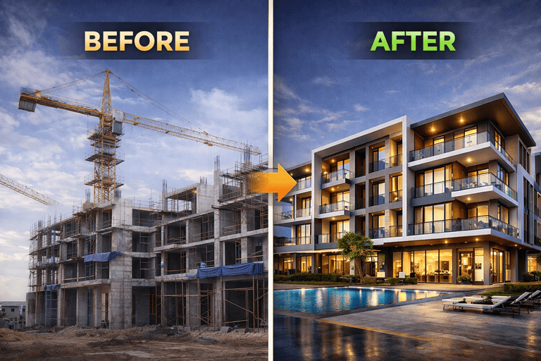 ก่อสร้างอพาร์ทเม้นท์ ดีไซน์ทันสมัย